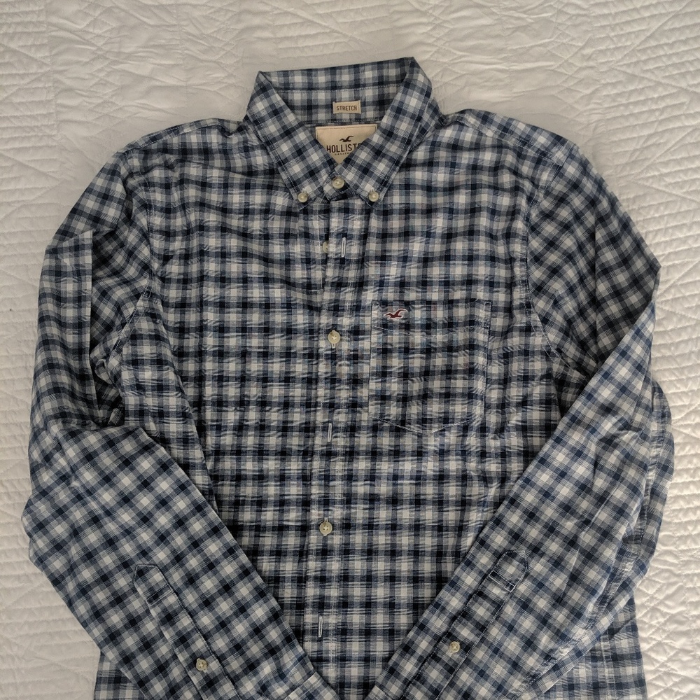 Long Sleeve Blue Check Shirt Holister